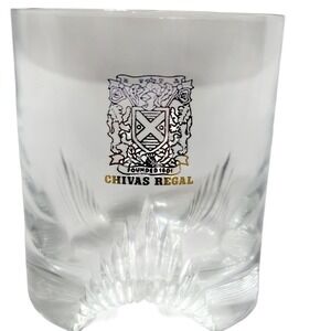 Chivas Regal‎ Whiskey Rocks Glass France Heavy Starburst Base Gold Crest Logo